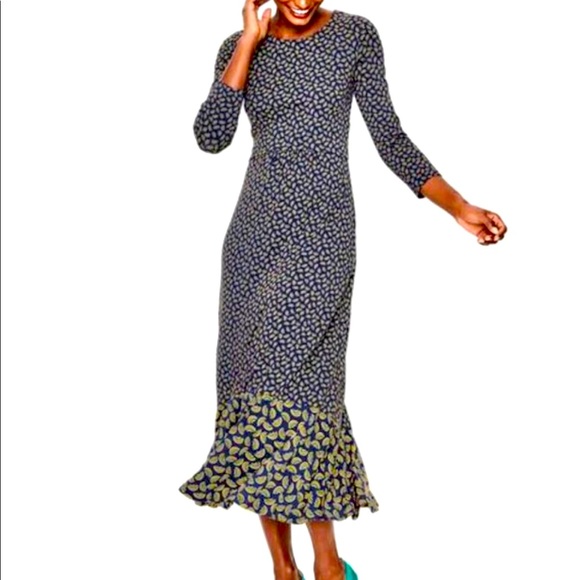 Boden Philippa Hem Detail 3/4 Sleeve Rainbow Print Midi Dress Size 6 fun boho - Picture 3 of 8